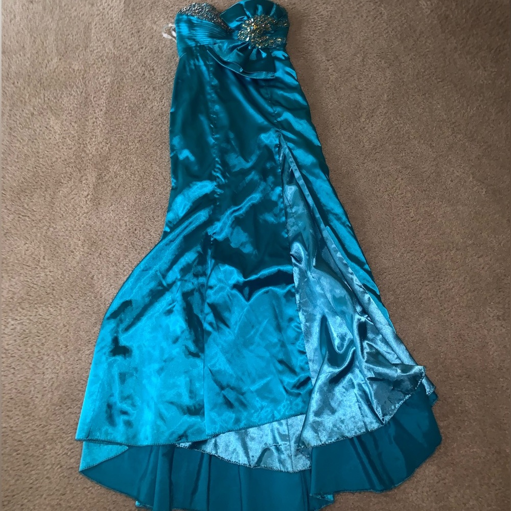 Custom blue crystal bezeled dress